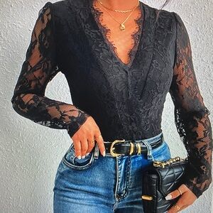 Elegant Black Lace Bodysuit